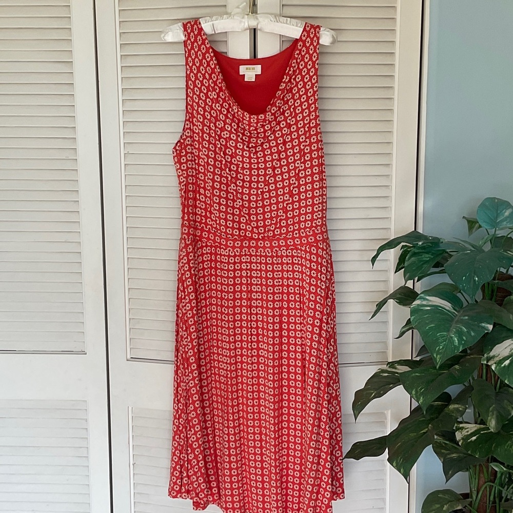 Maeve by Anthropologie Orange/Coral and Cream Daisy Sleeveless Midi Dress